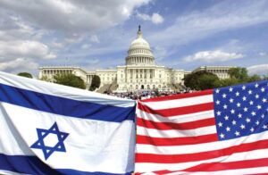 El Capitolio de Estados Unidos con las banderas de Estados Unidos e Israel, símbolo de la relación política entre ambos países.