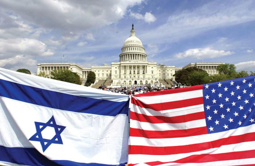 El Capitolio de Estados Unidos con las banderas de Estados Unidos e Israel, símbolo de la relación política entre ambos países.