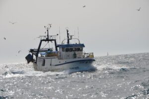 Fotografía real de un pesquero faenando en el mar de Alborán o de un barco palangrero español descargando pez espada.